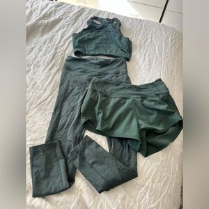Outdoor voices top, short and legging matching set